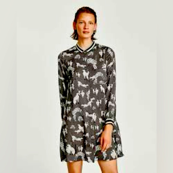 ZARA CAT PRINT BLOUSE DRESS - Picture 1 of 5